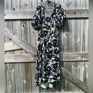 Who What Wear Black and Cream Floral Midi Dress Size  1X